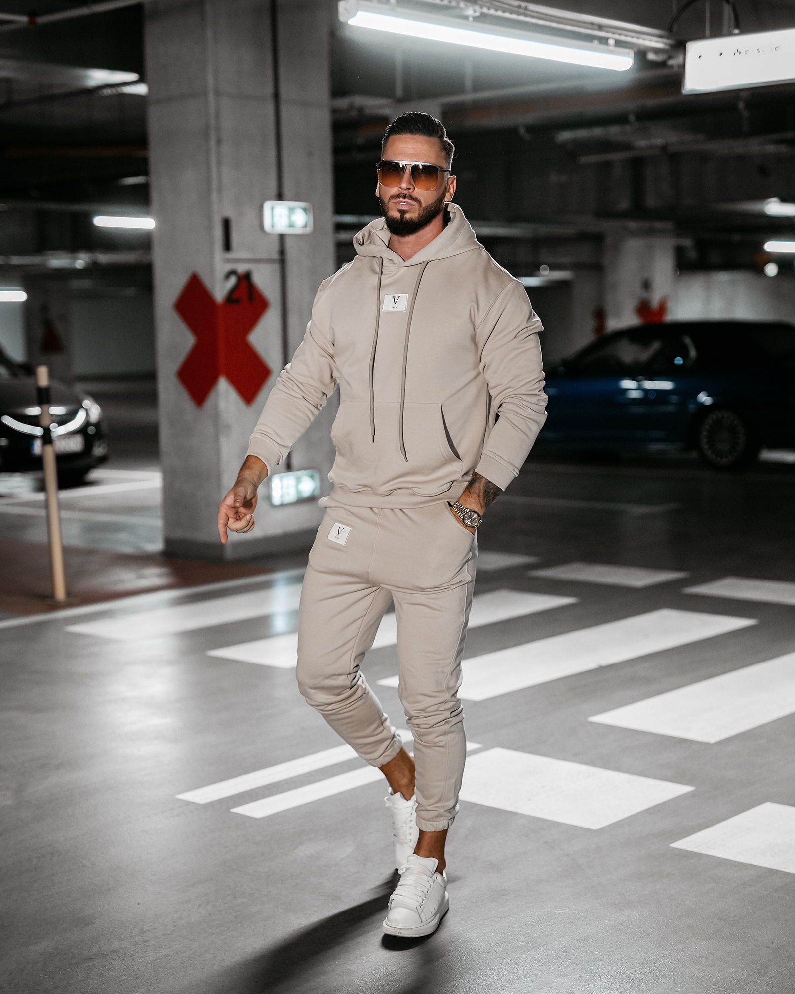 Komplet sportowy bawełniany męski KAMIKAZE OLAVOGA beżowy