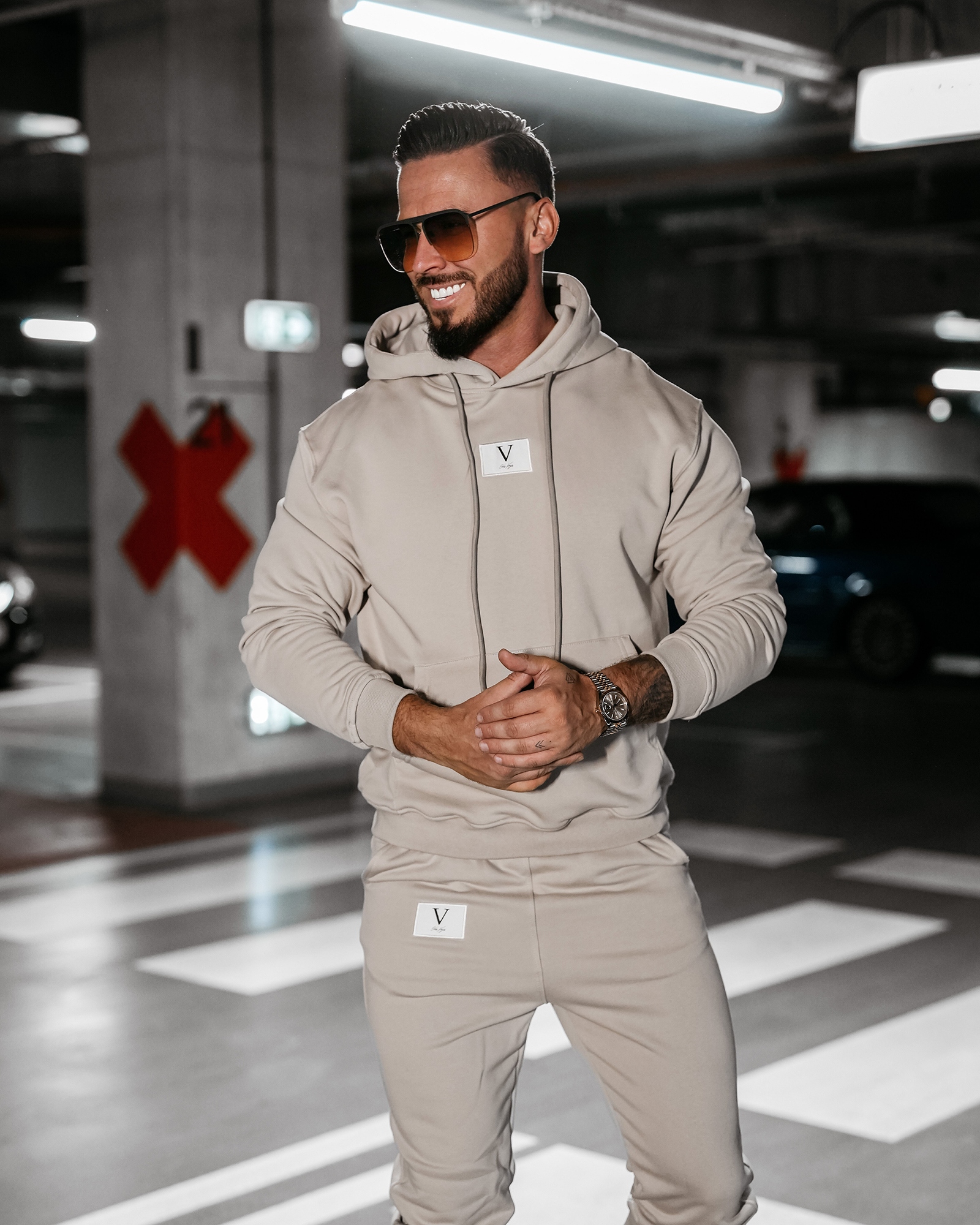 Komplet sportowy bawełniany męski KAMIKAZE OLAVOGA beżowy