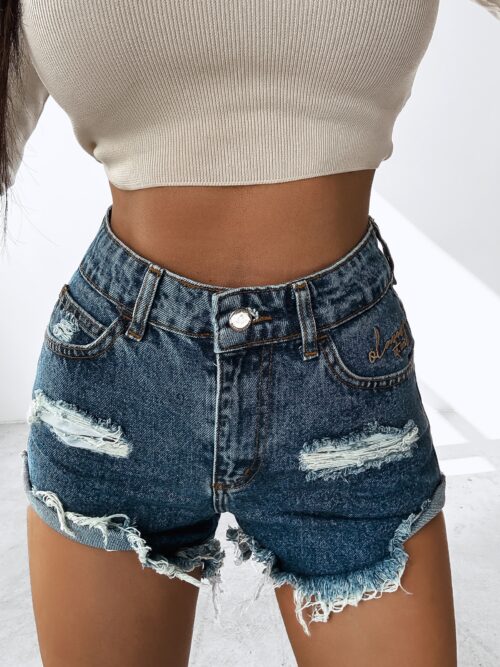 Spodenki damskie jeansowe postrzępione GREASE OLAVOGA niebieskie