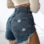 Spodenki damskie jeansowe postrzępione GREASE OLAVOGA niebieskie