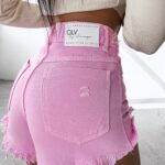 Spodenki damskie jeansowe postrzępione GREASE OLAVOGA różowe
