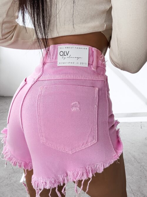 Spodenki damskie jeansowe postrzępione GREASE OLAVOGA różowe