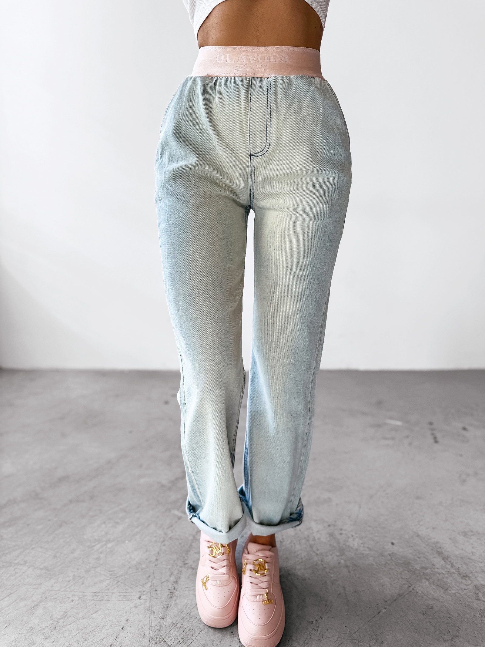 Spodnie casualowe elastyczne BORED OLAVOGA turkusowe