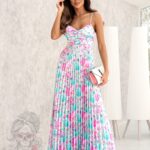 Sukienka plisowana w kwiaty Lamorra błękitna