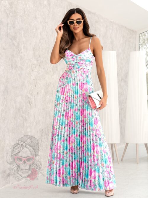 Sukienka plisowana w kwiaty Lamorra błękitna