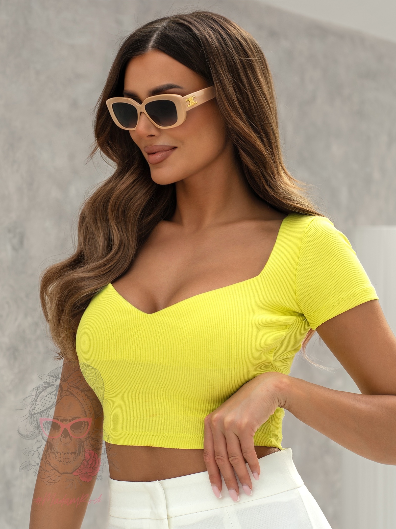 Top prążkowany na krótki rękaw Kodar limonka