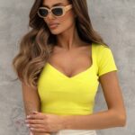 Top prążkowany na krótki rękaw Kodar limonka