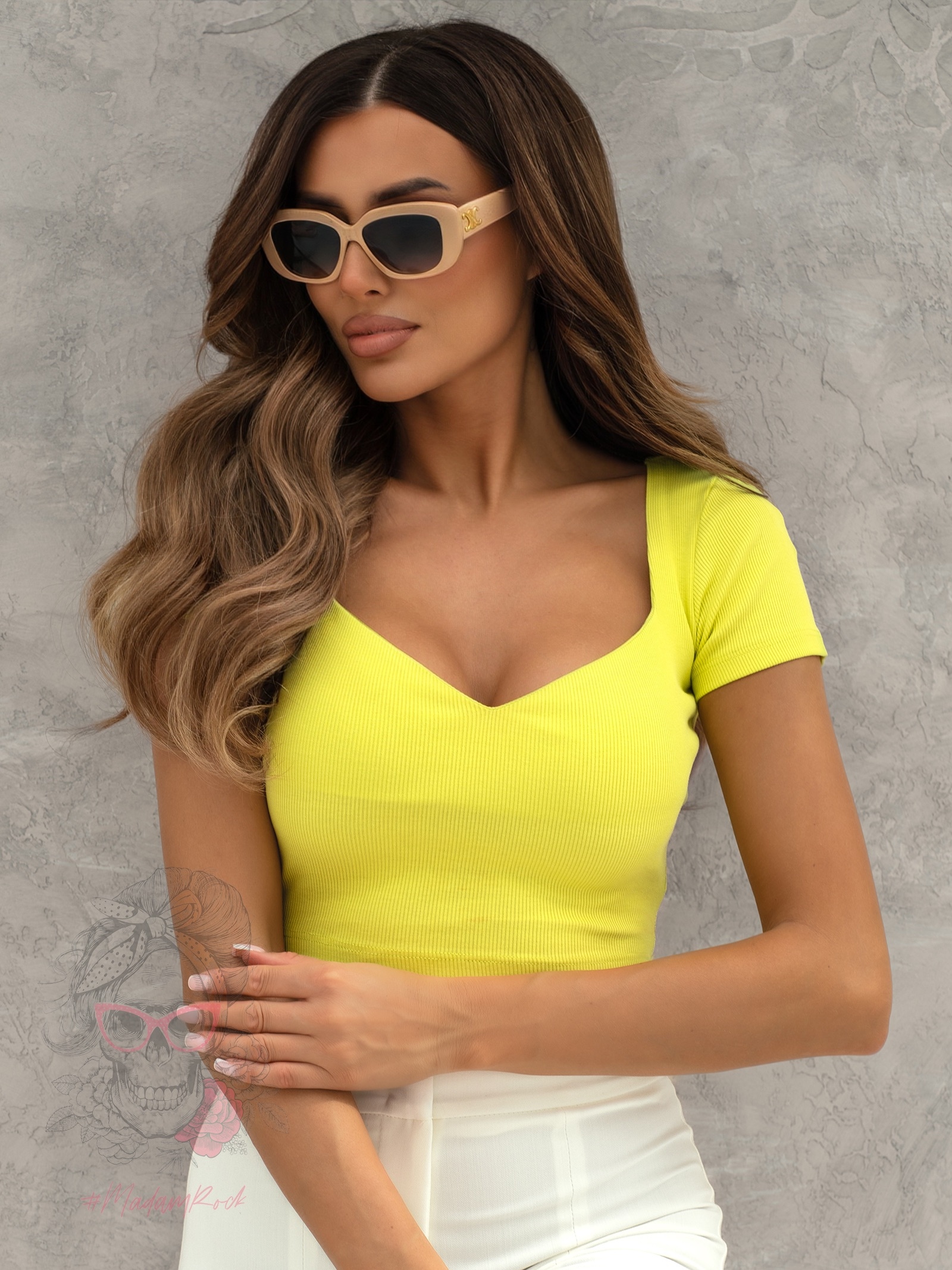 Top prążkowany na krótki rękaw Kodar limonka