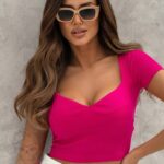 Top prążkowany na krótki rękaw Kodar fuksja