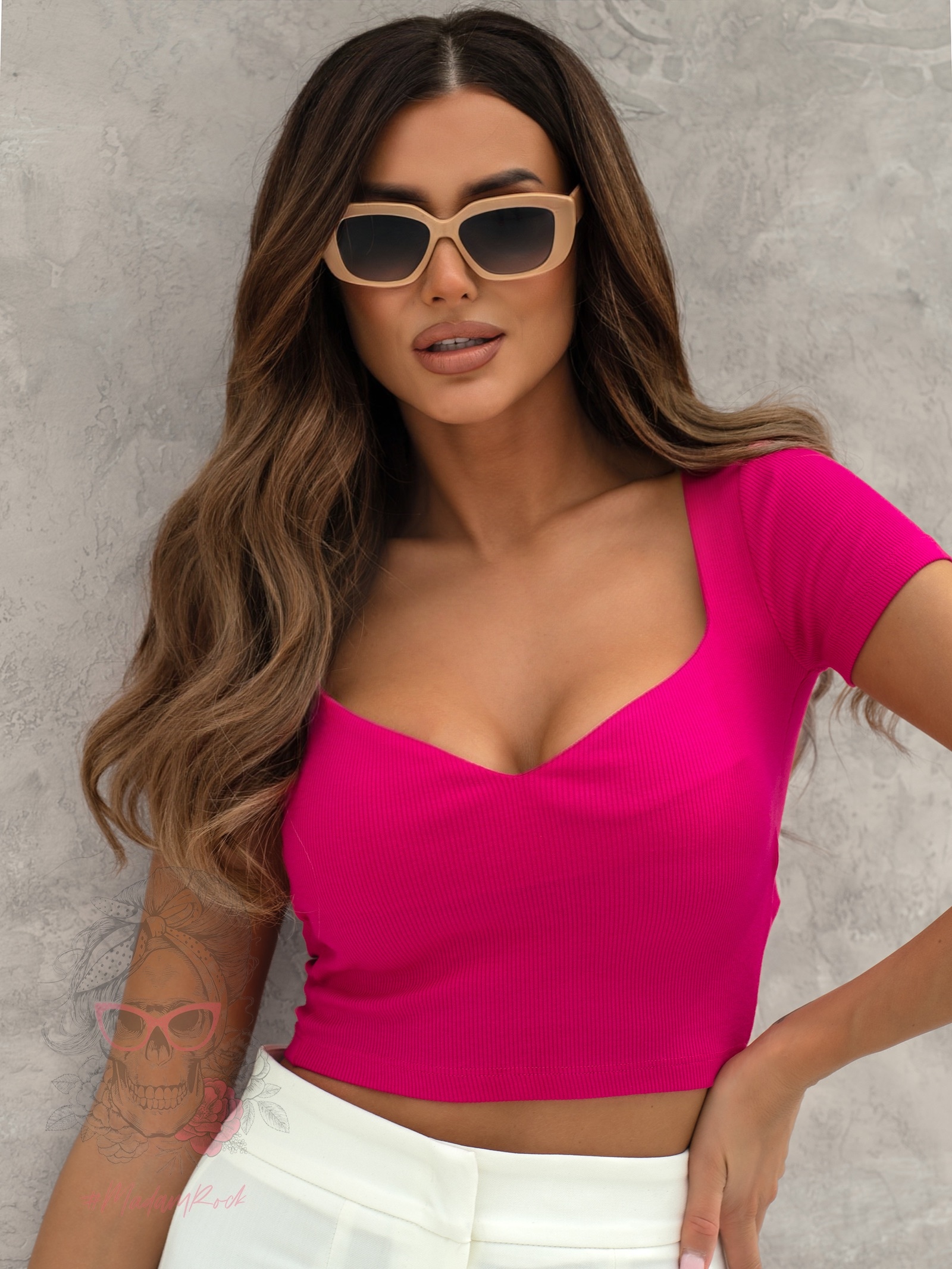 Top prążkowany na krótki rękaw Kodar fuksja