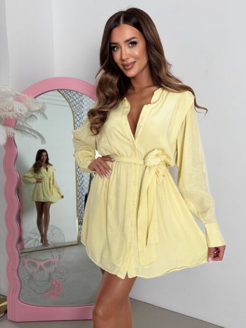 Sukienka koszulowa gładka Elva cytrynowa