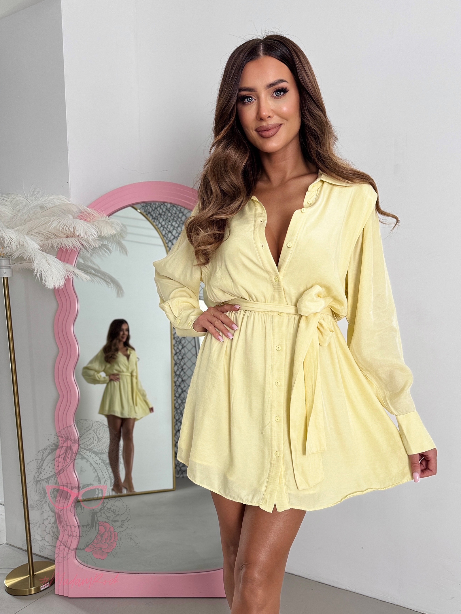 Sukienka koszulowa gładka Elva cytrynowa