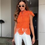 Bluzka gipiurowa Mebarn pomarańczowa