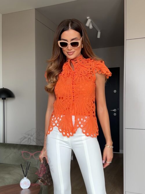 Bluzka gipiurowa Mebarn pomarańczowa