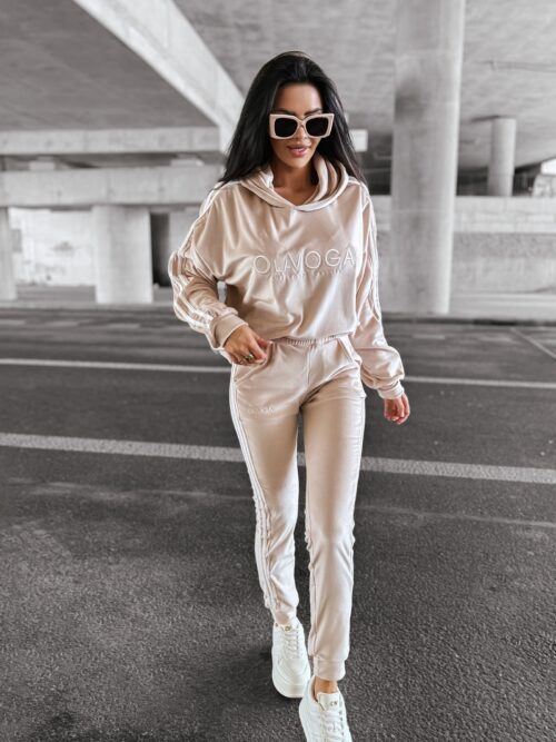 Komplet damski welurowy HANDY OLAVOGA beżowy