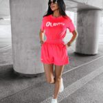 Komplet welurowy TURN OLAVOGA neonowy róż