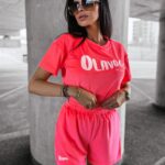 Komplet welurowy TURN OLAVOGA neonowy róż