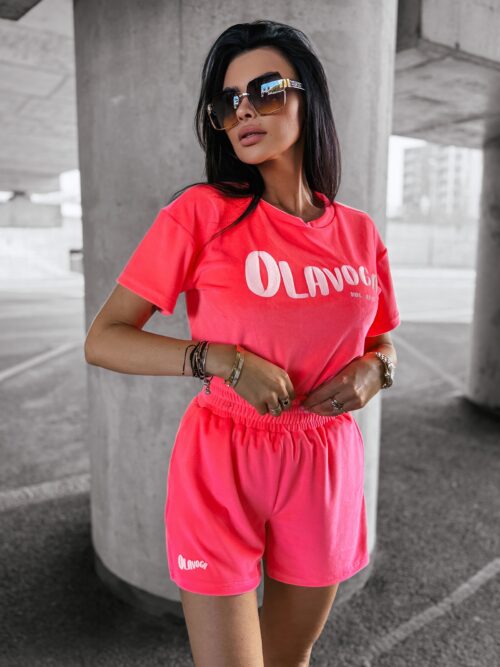 Komplet welurowy TURN OLAVOGA neonowy róż