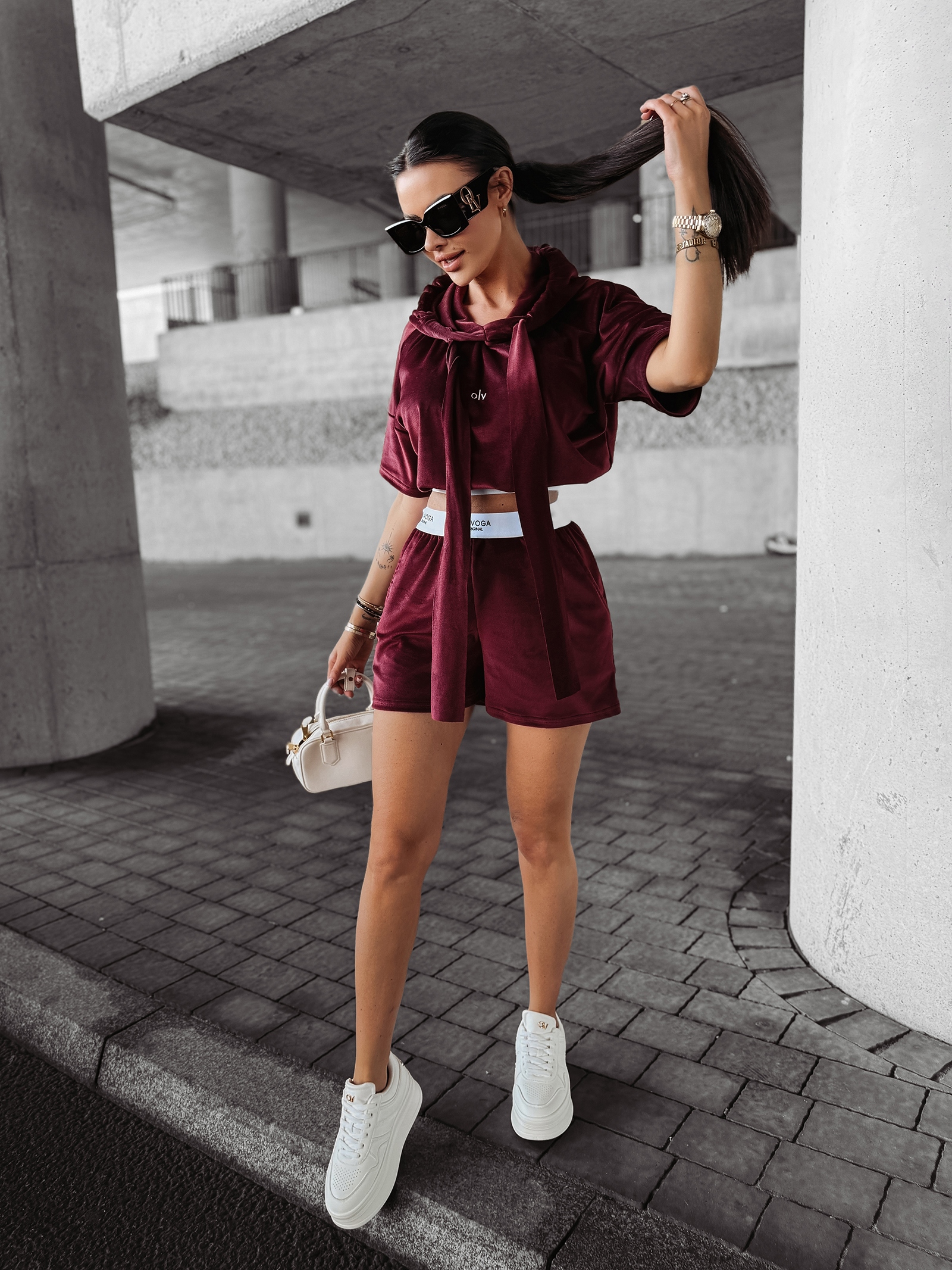 Komplet welurowy sportowy SIBE OLAVOGA bordowy