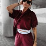 Komplet welurowy sportowy SIBE OLAVOGA bordowy