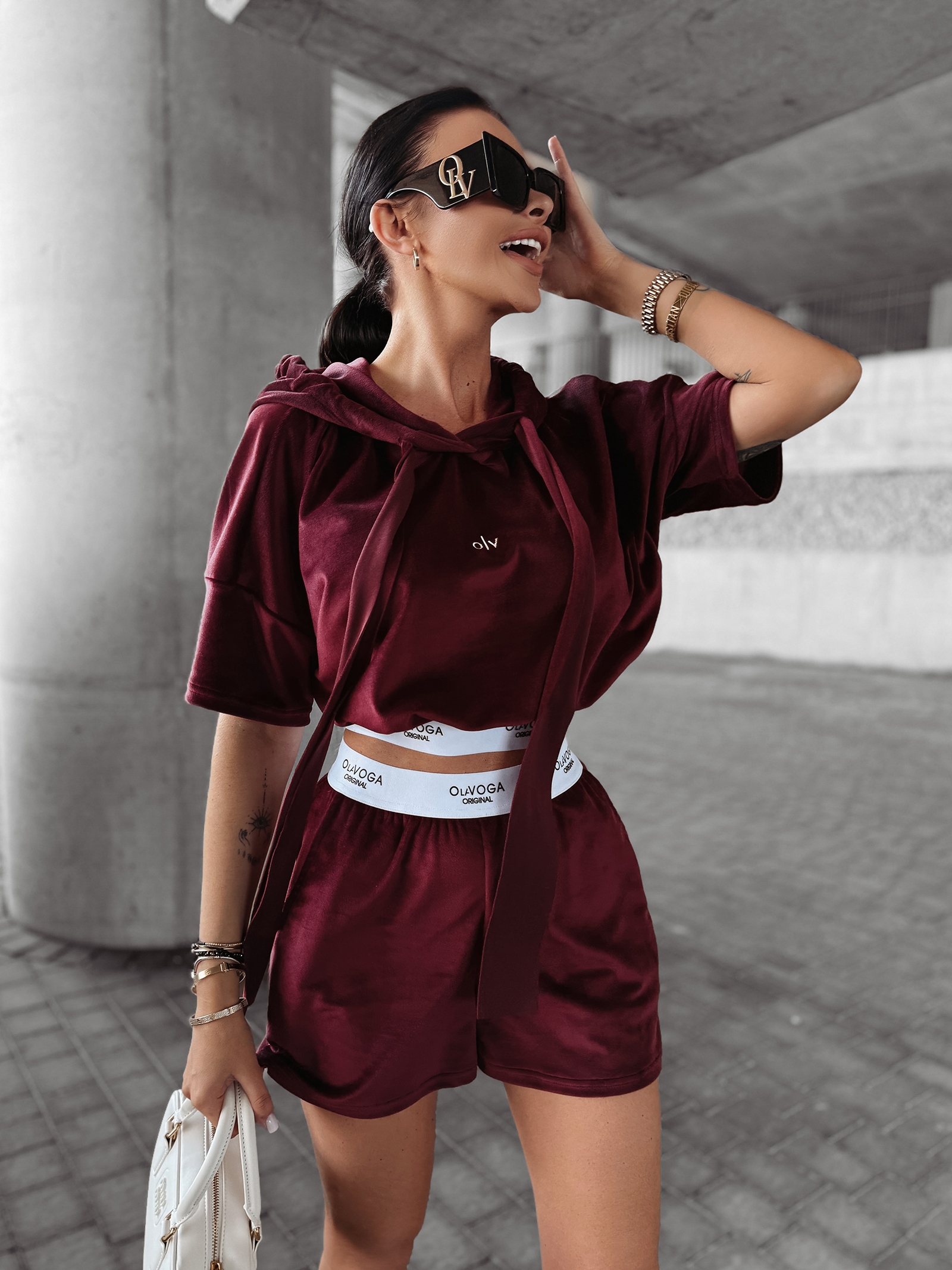 Komplet welurowy sportowy SIBE OLAVOGA bordowy