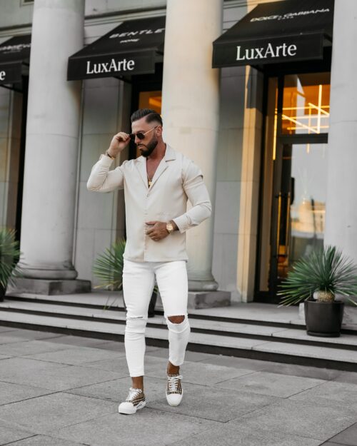 Koszula elegancka męska MIDNIGHT OLAVOGA beżowa