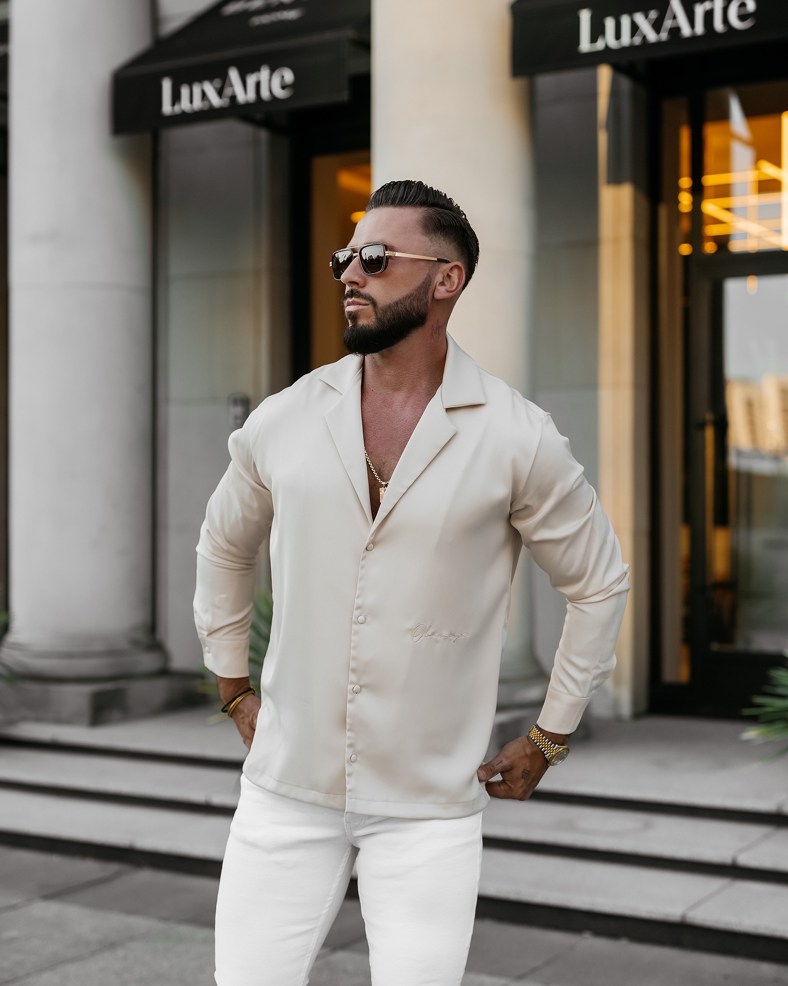 Koszula elegancka męska MIDNIGHT OLAVOGA beżowa Koszula elegancka męska MIDNIGHT OLAVOGA beżowa