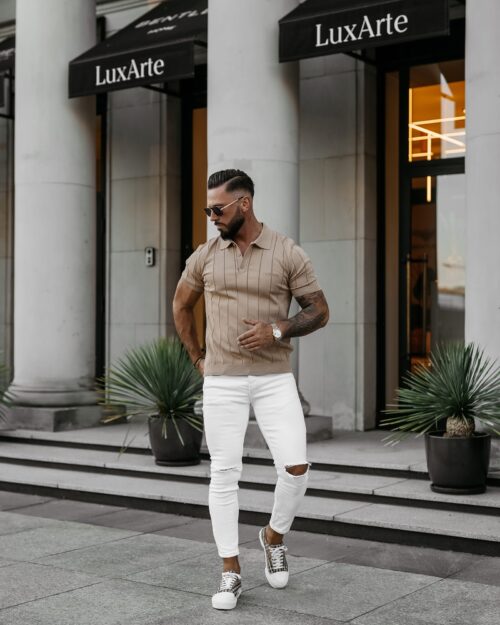 Koszulka męska polo TERON OLAVOGA beżowa