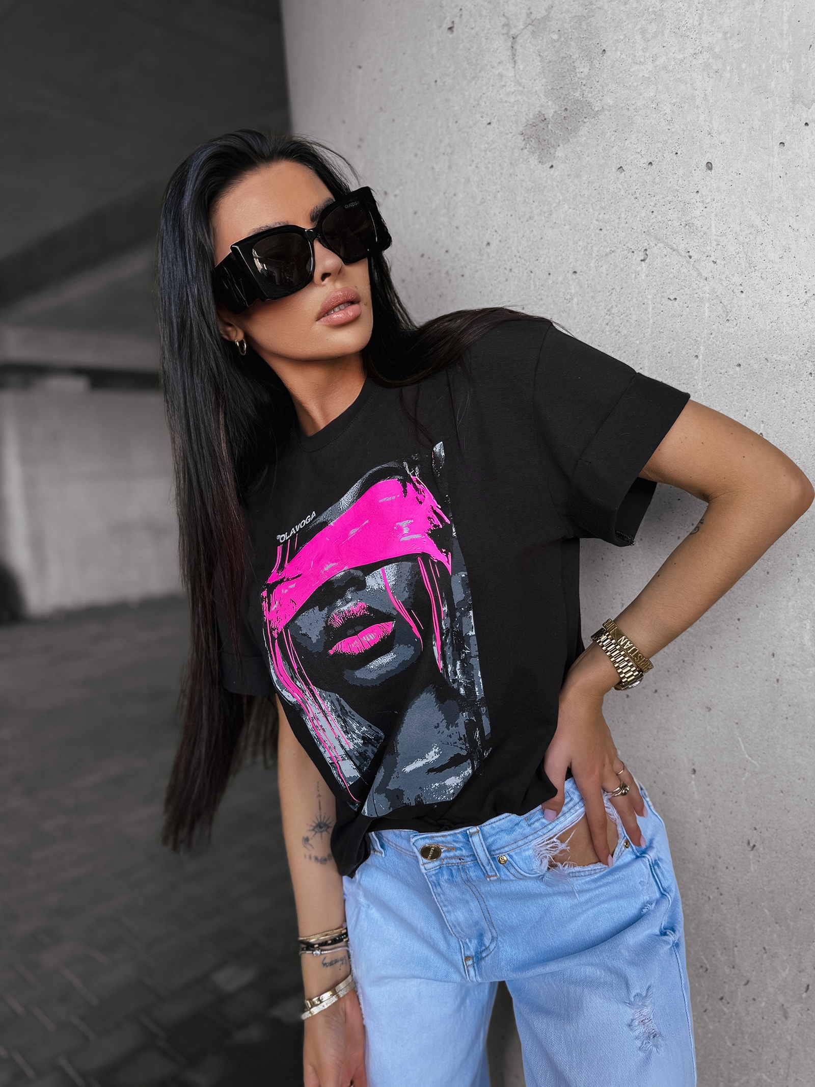 T-shirt bawełniany TENTE OLAVOGA czarny