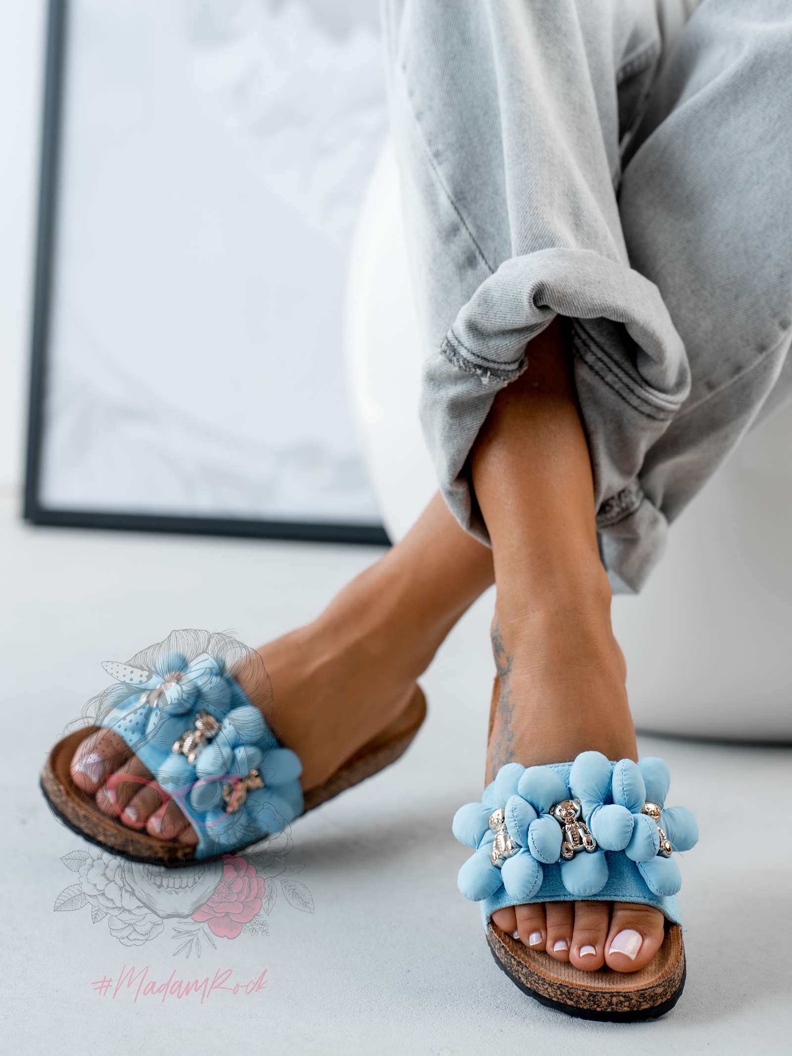 Klapki Madam Floer błękitne