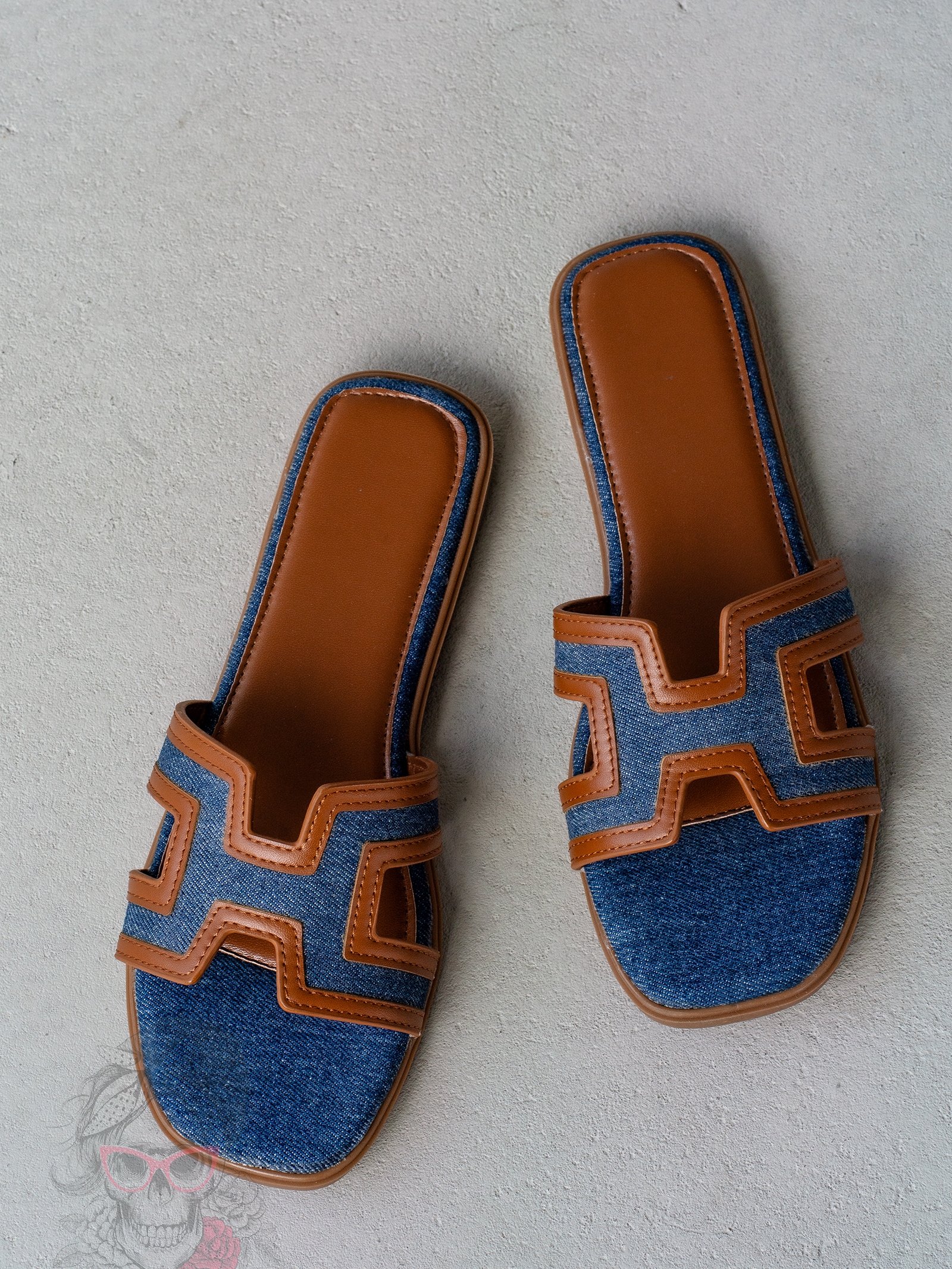 Klapki płaskie Madam Ermese jeansowe