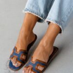 Klapki płaskie Madam Ermese jeansowe