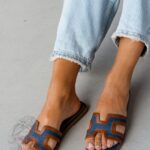 Klapki płaskie Madam Ermese jeansowe