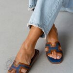 Klapki płaskie Madam Ermese jeansowe