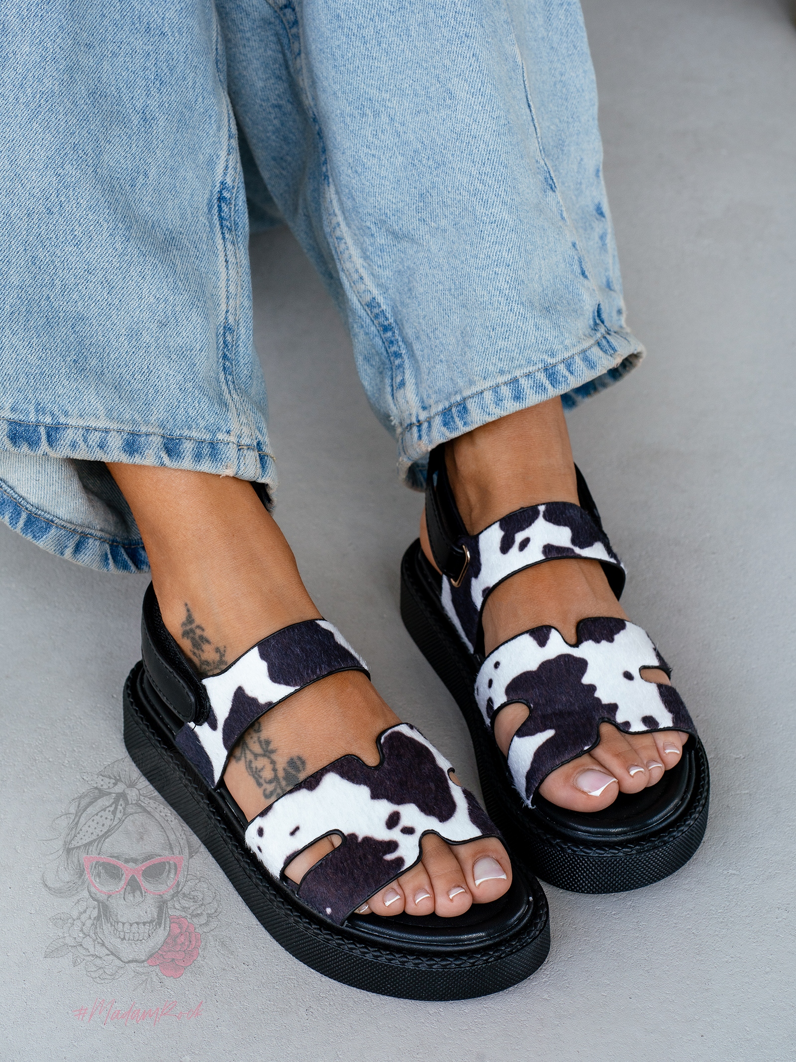 Sandały na platformie Madam Setes krowie łatki