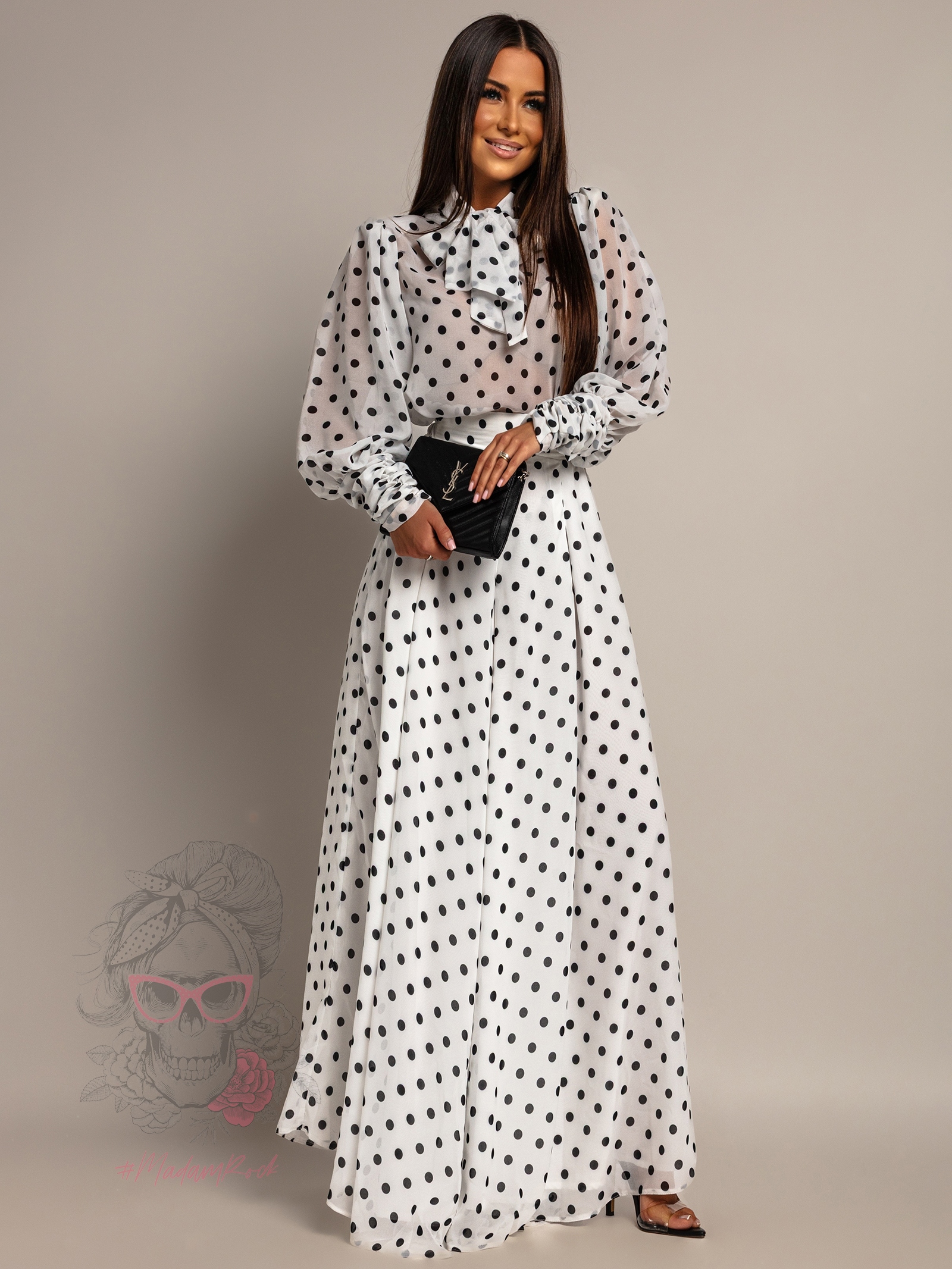 Spodnie szerokie w kropki NB Bilbi białe