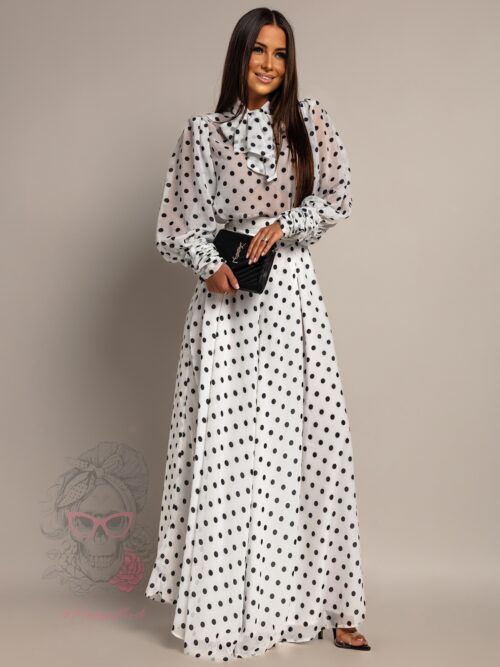 Zestaw w kropki - bluzka + spodnie NB Bilbi biały