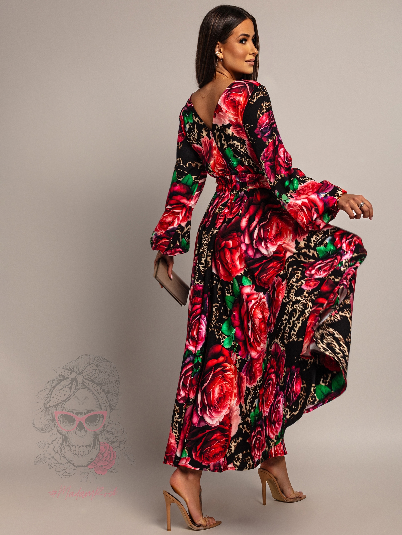 Sukienka maxi NB AMARO II panterka róże czerwone Sukienka maxi NB AMARO II panterka róże czerwone