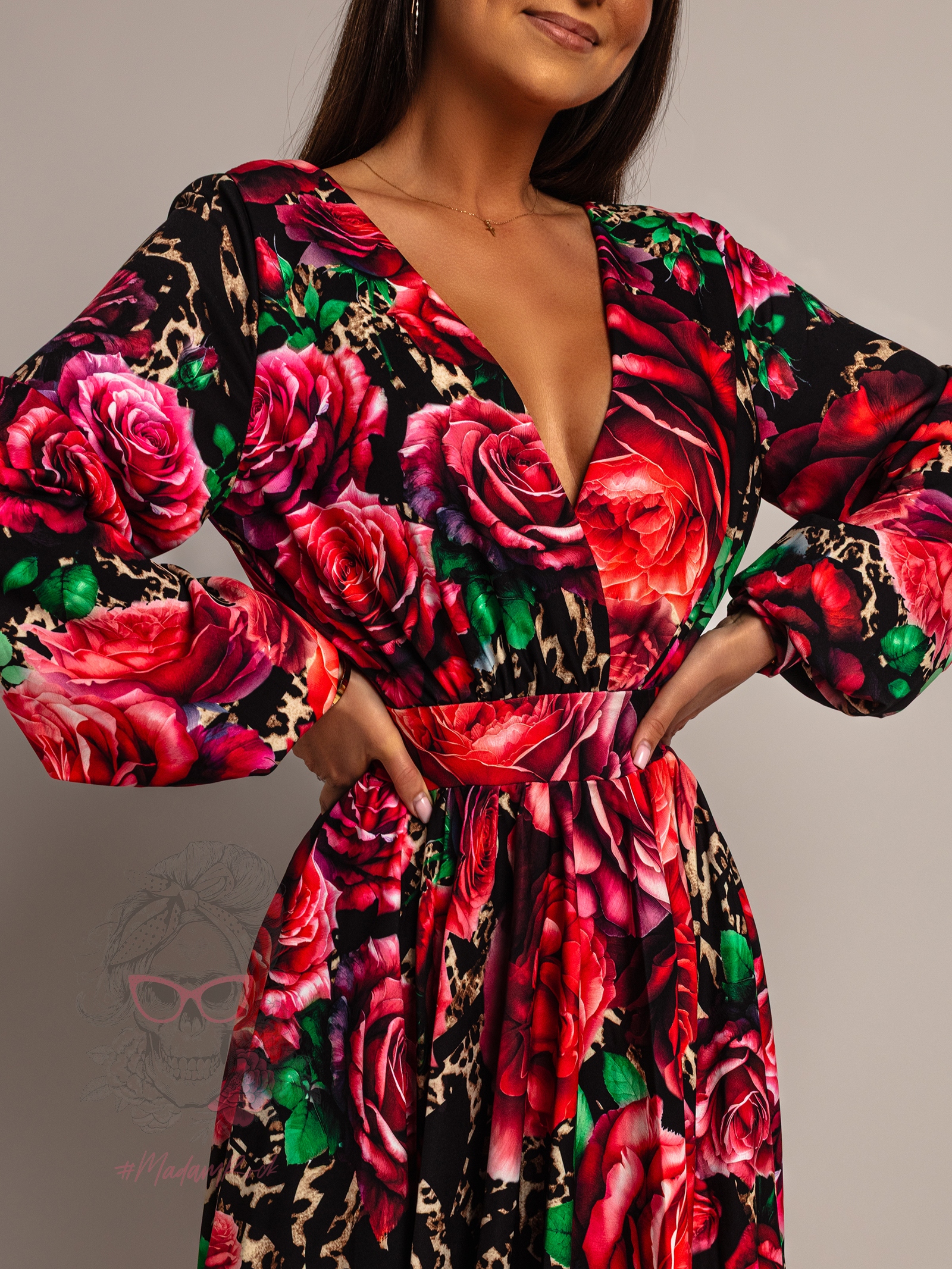 Sukienka maxi NB AMARO II panterka róże czerwone Sukienka maxi NB AMARO II panterka róże czerwone