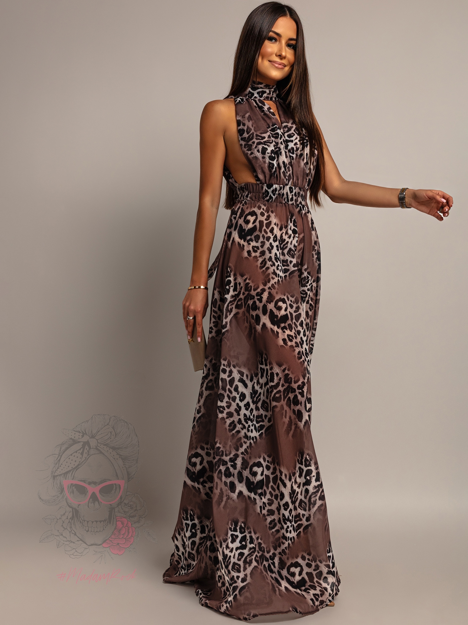 Kombinezon maxi w panterkę NB Chette czekoladowy