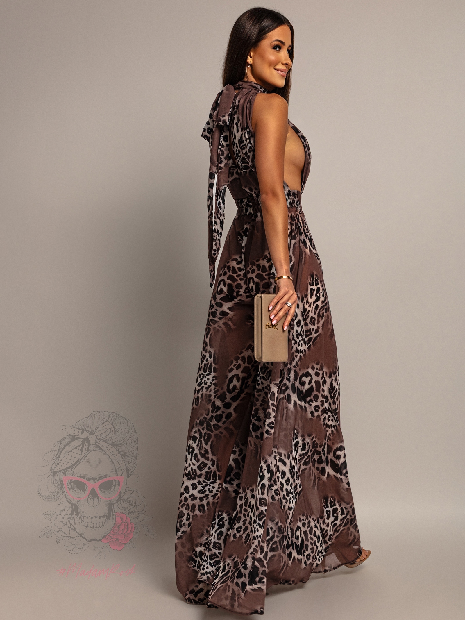 Kombinezon maxi w panterkę NB Chette czekoladowy