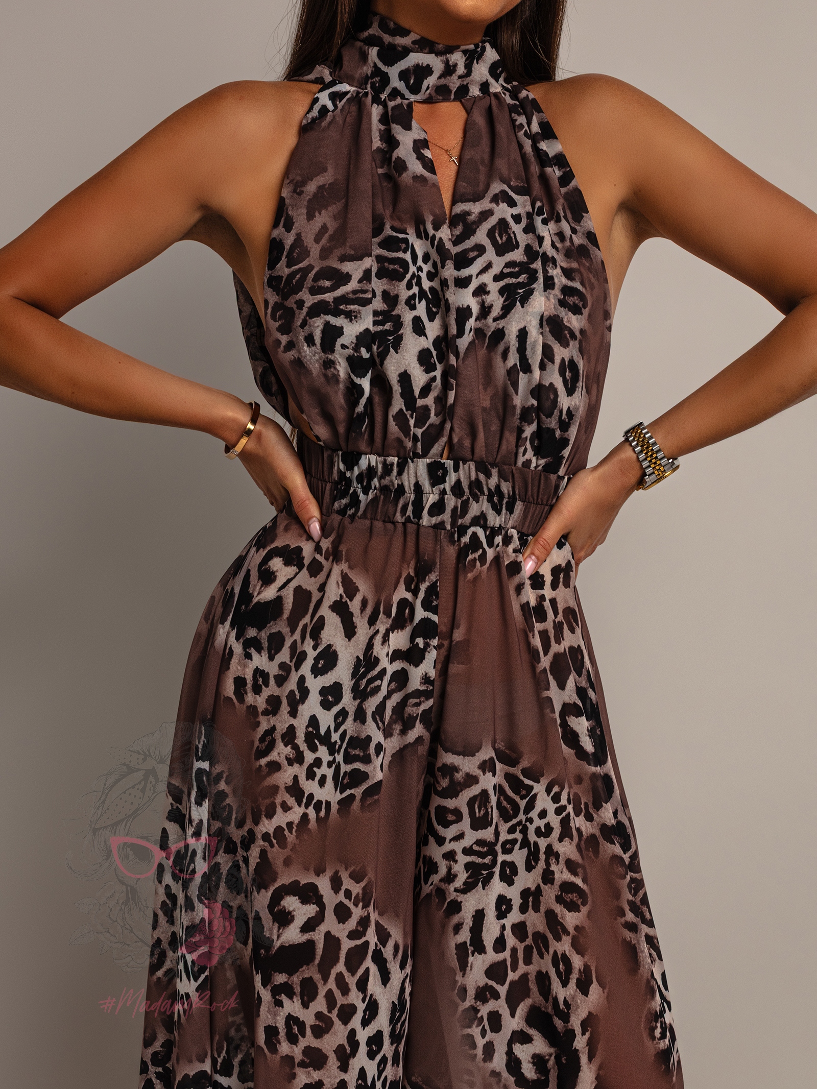 Kombinezon maxi w panterkę NB Chette czekoladowy