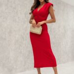 Sukienka prążkowana z marszczeniami Tokro czerwona