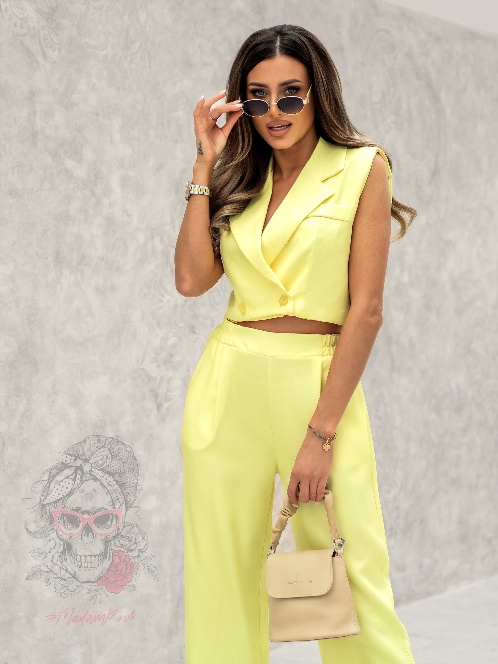 Komplet elegancki spodnie + kamizelka Burgo cytrynowy