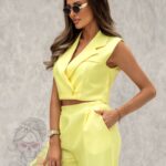 Komplet elegancki spodnie + kamizelka Burgo cytrynowy