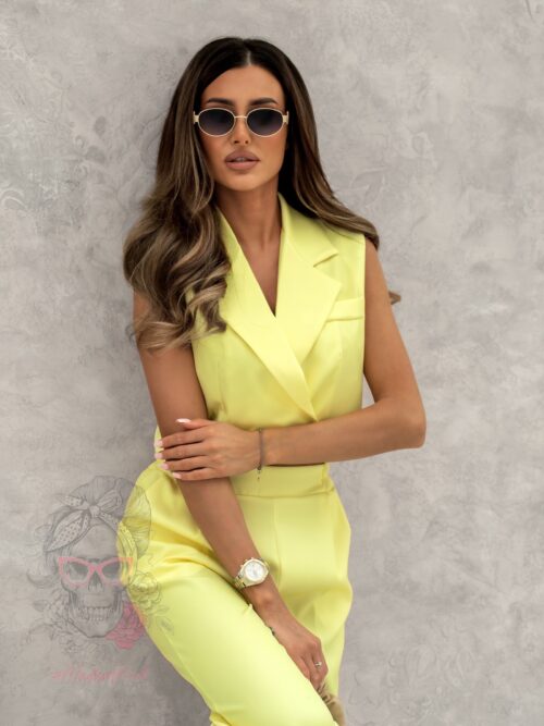 Komplet elegancki spodnie + kamizelka Burgo cytrynowy