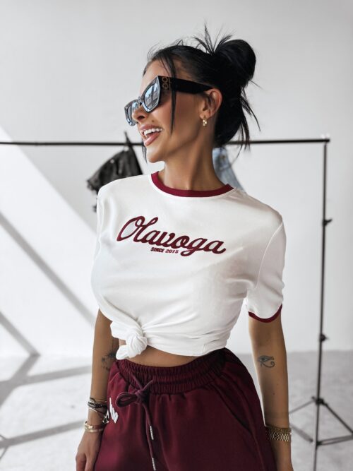 T-shirt dopasowany bawełniany AVEN OLAVOGA ecru