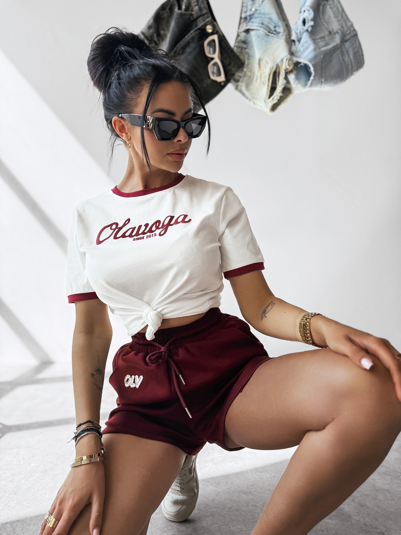 T-shirt dopasowany bawełniany AVEN OLAVOGA ecru