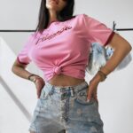 T-shirt dopasowany bawełniany AVEN OLAVOGA różowy