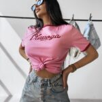 T-shirt dopasowany bawełniany AVEN OLAVOGA różowy